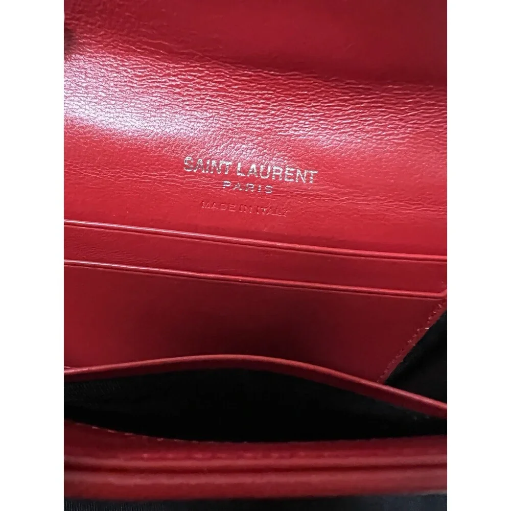 YSL Saint Laurent Leather Red Compact Wallet Card Case Box Duster & Tags